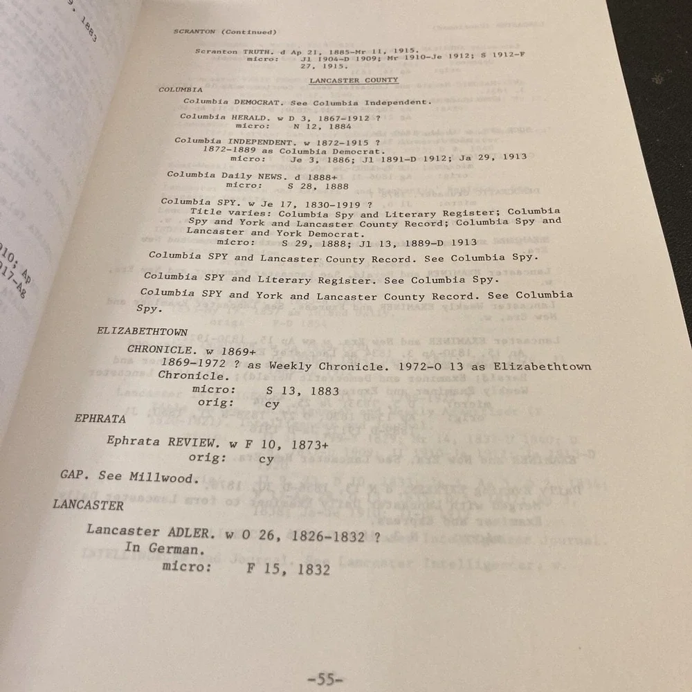 Pennsylvania Newspapers and Selected Out-of-State Newspapers 1984 Dept Education